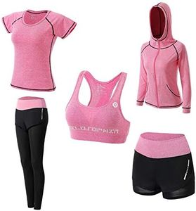 YOUTHUNION Donna 5pcs vestito di yoga, Tuta sportiva Activewear Set fitness in Esecuzione Athletic Tute medio Rosa