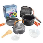 Rofawee Camping Cookware Mess Kit, with Vented Lids & Foldable Locking Handle Lightweight Cook Pot Kettle Outdoor Camping Hiking and Picnic for Backpacking/Hiking/Camping