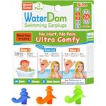 WaterDam Swimming Ear Plugs Great Waterproof Ultra Comfy Earplugs Prevent Swimmer's Ear (Size 1+2A+2:Kids Teens Small & Medium Ear Women (Blue Orange Green))