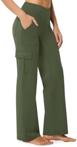 Casei Women's Wide Leg Yoga Pants with 6 Pockets Stretchy Cargo Work Dress Pants High Waisted Travel Scrub Trousers,Army Green(2XL)