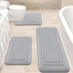 ACCUMTEK Memory Foam Bathroom Rug Velet Bath Mats Sets 3 Pieces Ultra Soft Non Slip & Absorbent Toilet Mats Set Carpet Washable, Light Grey, Square Pattern