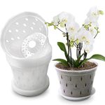 ShiningUU Clear Flower Pots for Orchids,Clear Pots for Plants Clear Orchid Pot,5 Pcs 11CM Plant Pots with Drainage Holes,Saucers and Reservoir,for Orchid Repotting Kit