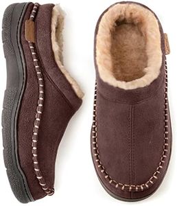 Zigzagger Men's Fuzzy Microsuede Moccasin Style Slippers Indoor/Outdoor Fluffy House Shoes Brown Size: 7-8