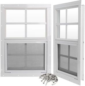 Chicken Coops Windows 12''x18'' with Tempered Glass and Screen, (2 Pack) Shed Windows White Flush Mount Sliding Vertical Windows for Household, Sheds Barns,Garage, Playhouse