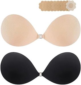 KISWON Push Up Sticky Adhesive Bra Pasties Nipple Covers Invisible Backless Strapless Bra for Women, Black and Beige, A