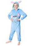 Disney Stitch Onesie for Kids Fleece Pyjamas Lounge Wear Eeyore Minnie Mouse Stitch Gifts (11-12 Years, Blue Stitch)