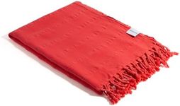 InfuseZen Stonewashed Coral Turkish Towel Extra Large - Thin Absorbent Bath Towel, Beach Towel and Pool Towel, Large Cotton Stone Washed Peshtemal Towels Weaved in Turkey, Hammam Spa Towel (Coral)