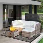 Aweather Rattan Garden Furniture Set with Fire Pit Table 5 Pieces Outdoor Sectional Sofa Set, CSA Certification, All Weather Wicker Patio Conversation Sets for Garden, Poolside, Backyard