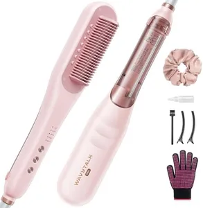 Wavytalk Pro Steam Hair Straightener Brush, 3 in 1 Straightening Brush with Steam, Brush and Straightener, Steam Features to Enhance Nourishing Styling Experiences and Expedite the Straightening, Pink