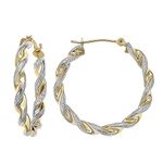 14k Gold Two-Tone Twisted Hoop Earrings, 1'' Diameter