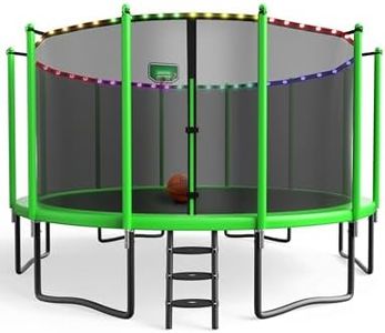 YORIN Tranpoline 14 FT Tranpoline for Kids Adults, No-Gap Design Tranpoline w/Basketball Hoop, Widened Ladder, Waterproof Lights, Heavy Duty Recreational Tranpoline-ASTM Approved
