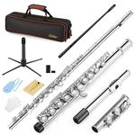 Eastar EFL-1 Closed Hole C Flutes 16 Key Nickel Beginner Student Flute -Musical Instrument with Carrying Case Stand Gloves Cleaning Rod and Cloth