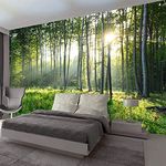 KOMNNI Customized 3D Movable Mural, Sunshine Forest Large Wallpaper, Natural Landscape Self-adhesive Mural, Jungle Wallpaper Suitable for Bedroom Study Cafe Home Decoration