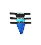 papi Men's 3-Pack Cotton Stretch Thong, Black/Cobalt/Blue, Medium