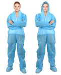 AXEL Hazmat Suits Disposable | 25 Pack | Light Duty Coveralls for Men | with Attached Hood and Shoe Covers - Thin and Breathable - SMS Material, Blue Hazmat Suit for Men & Women - Universal Size,