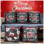 Vendola Merry Christmas Decorative Printed Satin Cushion/Throw/Pillow Covers (Multicolour) Set of 5 Pieces (16X16 Inches, Checks)