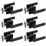 Probrico Square Passage Door Lock for Interior Door Hallway or Closet, Keyless Matte Black Finish Door Lever, Heavy Duty Reversible Door Handle, 6 Pack