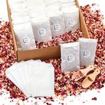 Tenare 100 Sets Wedding Confetti Bags Kit for 95-100 Guests, Includes Natural Dried Flower Rose Petals Glassine Confetti Bags Stickers Wooden Scoop and Display Box for Engagement Anniversary (Stylish)