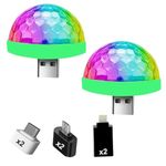 USB Mini Disco Light, Portable Disco Ball Lamp w/Phone Adapters, Multi Colors LED Car Atmosphere Light for Xmas Stocking Stuffers, Sound Activated Magic Strobe Ball Party Light (2 pcs)