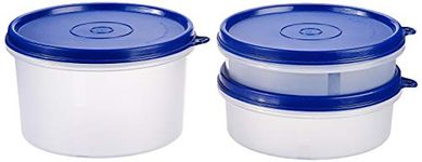 Amazon Brand - Solimo Plastic Lunch Box Set, 3-Pieces, Blue