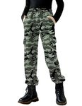 Arshiner Girl's Solid and Print Lightweight Jogger Casual Loose Pants with Pockets Camouflage Green 13-14 Years