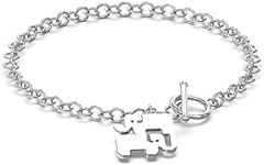 Charmsy 925 Sterling Silver Handmade Elephant Family Charm Bracelet for Women Teen