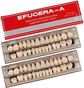 56 Pieces False Teeth, 2 Sets Whole Teeth Synthetic Polymer Denture Teeth, 23 Shade A2 Upper + Lower Dental Materials for Replacement, DIY, or Halloween