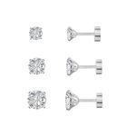 QXXPVV 3Pairs 20G G23 Titanium Hypoallergenic Stud Earrings Flat Back Earrings Cubic Zirconia Cartilage Tragus Screw Back Earrings Piercing for Women Men(3pairs sliver titanium)