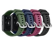 MoKo 4-Pack Straps Compatible with Huawei Watch Fit Active/Elegant Smartwatch, Soft Silicone Replacement Watch Band Bracelet Wristband, Wine Red/Midnight Blue/Dark Green/Graphite Black