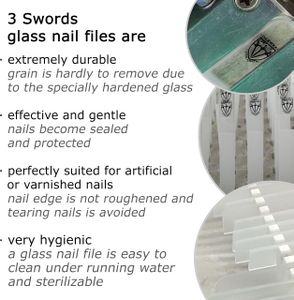 3 Swords Germany Double Sided Glass Nail Files Set – 3 Pieces with Black Case