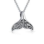 Nautical Sea Lover Vacation Honeymoon Mermaid Fin Ocean Marine Life Whale Tail Pendant Necklace For Women Men Oxidized .925 Sterling Silver