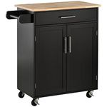 HOMCOM Rolling Kitchen Island Cart with Wood Top, Enough Storage Drawer Space with Towel Bar Rack Shelves, Portable Kitchen Utility Serving Cart Trolley on Wheels (Black)