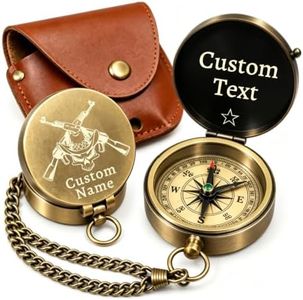 UGU Personalized Brass Compass with Leather Pouch or Engraved Wooden Box, Vintage Compass for Hiking Survival, Gifts for Men, Hikers, Groomsmen, Retirement (Handcrafted Brass Compass 01)