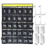 AFUNTA 30 Numbered Pockets Classroom Calculator Holder & Cell Phone Pockets Chart Organizer Hanging Door and Wall Storage Bag with 4 Adhesive Hooks / 4 Door Hooks - Navy