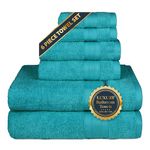 Trident Soft & Plush 6 Piece Luxury Towel Set, 100% Cotton, 2 Bath Towels, 2 Hand Towels, 2 Washcloths, Highly Absorbent Towels for Bathroom, Teal Blue Towel Set