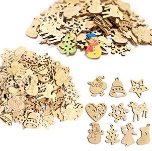 ToBeIT 200 unidades de mini decoración de madera, mini copos de nieve, Papá Noel, discos de madera, decoración para manualidades, Navidad (natur1)