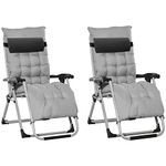 Outsunny 2 Piece Reclining Zero Gravity Chair Metal Frame Folding Garden Sun Lounger with Cushion Headrest Light Grey