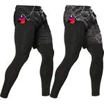 OEBLD Mens 2 Pack 2 in 1 Gym Pants Quick Dry Workout Running Shorts with Compression Pants Black Camouflage