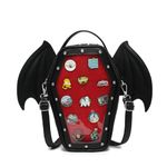 CHERRY SAUCE Gothic Coffin Shape Fashion Ita Bag Backpack Halloween Shoulder Bag, Detachable wings Purses Handbags, Black/Red