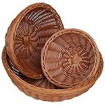 Yarlung 3 Pack Poly-Wicker Woven Breads Baskets, Stackable Round Fruit Baskets Food Serving Holders for Vegetables, Home, Kitchen, Restaurant, Outdoor, Imitation Rattan Brown, 3 Sizes