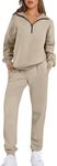 Prinbara Women 2 Piece Outfits Sweat Set 2024 Winter Oversized Sweatshirts Jogger Sweatpants Lounge Sets Fall Tracksuit Brown X-Large