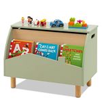 GYMAX Wooden Toy Box, Kids Storage Chest with Book Storage Space, Lid & Safety Hinge, Flip-Top Toddler Toy Organizer for Boys Girls (Green)