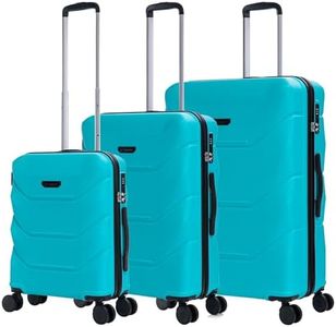 Rocklands® Hard Shell Suitcase Thick ABS with TSA Combination Lock, 4 Dual Spinner Wheels, Lightweight Luggage Set Durable Travel Trolley Case (Turquoise, 3 Pcs Set (20"+24"+28"))