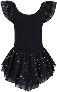 Idgreatim Ballet Leotard for Ballerina 3-4t Black Tutu Dance Dress for Little Dancer Flutter Sleeve Dancewear with Sparkle Gymnastics Training Unitard Dress for Toddler Girl Black 3-4T
