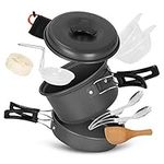 Camping Cookware Mess Kit - Camping Cooking Set - Compact Camping Pot and Pans Set for 1-2 Persons, for Outdoor Backpacking Hiking