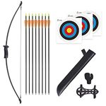 Outdoor Youth Recurve Bow and Arrow Set with Quiver Junior Archery Beginner Kids Longbow for Training Includes 8 Arrows, Armguard, Quiver,Finger Tab,3 target face