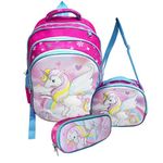 NARAYANMUNI Cartoon Unicorn Girl Kids Backpack|Honeycomb Design Soft Breathable Back Cushion|Kindergarten Kids|Pack of 3 Includes 16inch School Bags,Lunch Bag and Pouch Bag for 1-6 Years-Multicolor