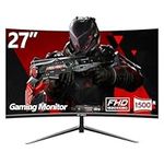 CRUA Gaming Monitor 27 Inch 180Hz, Curved PC Monitor Full HD 1080P 1500R Frameless Computer Monitor with FreeSync and Eye Care Technology, Supports VESA