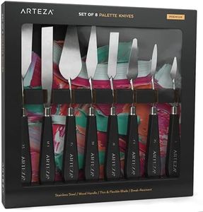 Arteza Palette Knives 8-Pack, Sizes No. 1, 25, 7, 15, 39, 23, 17, 21, Durable Stainless Steel Blade & Break-Resistant Wooden Handle, Art Supplies for Oil & Acrylic Painting