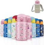 Autsel Kids Water Bottles with Straw 400ml Insulated Stainless Steel Unicorn Water Bottle BPA-Free Reusable Metal Water Bottle with Protective Case for Girls and Boys Keep 6h Hot & 12h Cold